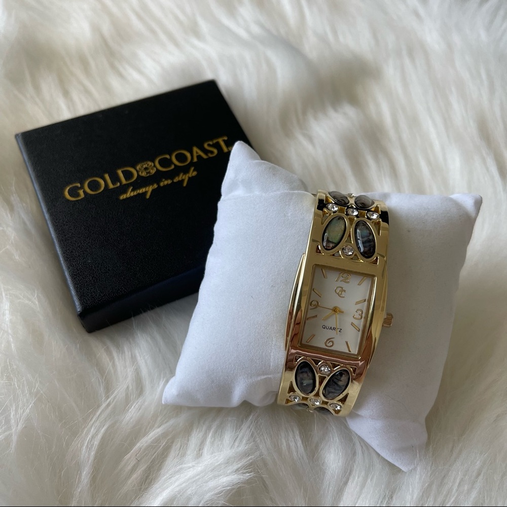 New Gold Coast Bangle Wrist Watch with Abalone Stones